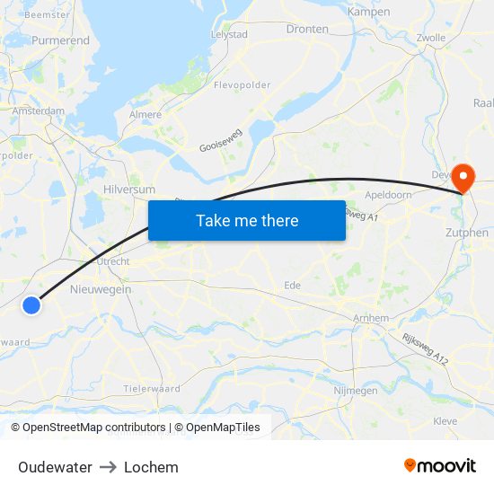 Oudewater to Lochem map