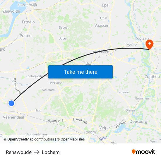 Renswoude to Lochem map