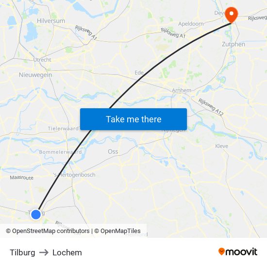 Tilburg to Lochem map