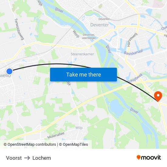 Voorst to Lochem map