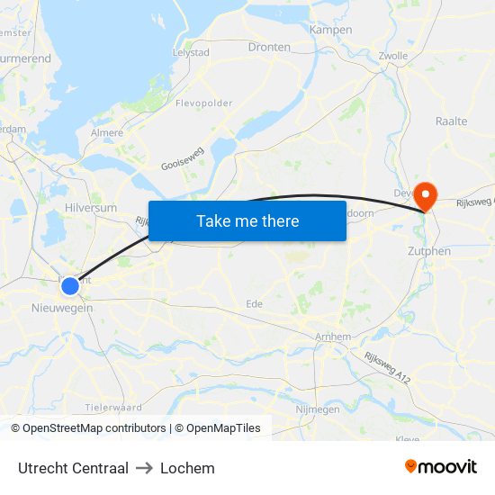 Utrecht Centraal to Lochem map