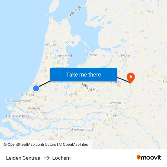 Leiden Centraal to Lochem map