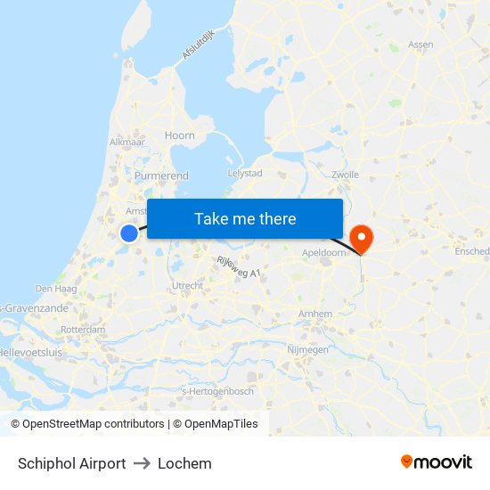 Schiphol Airport to Lochem map