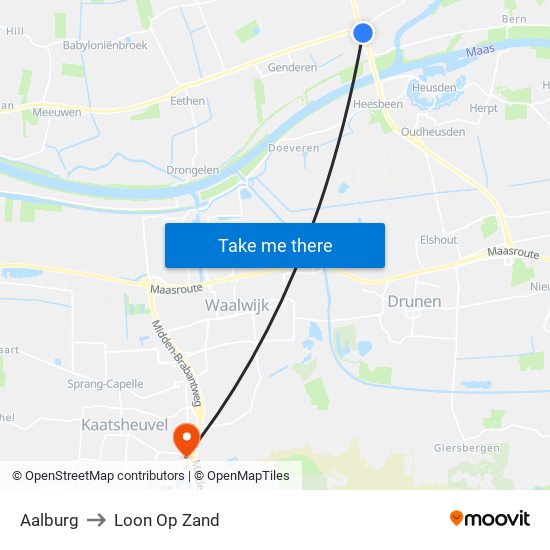 Aalburg to Loon Op Zand map