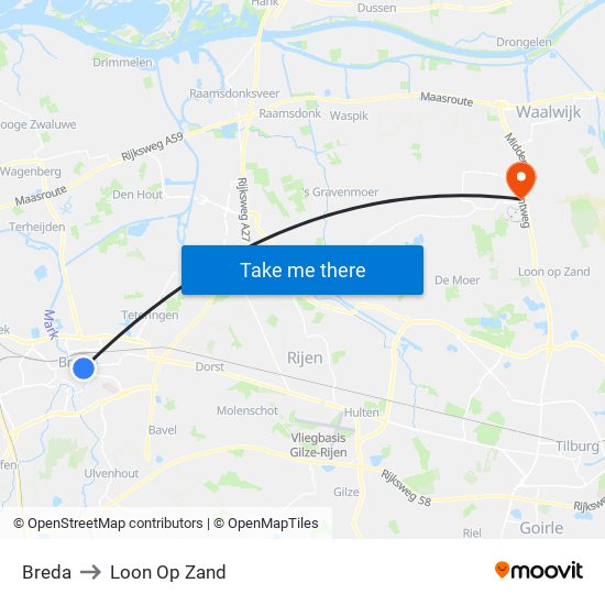 Breda to Loon Op Zand map