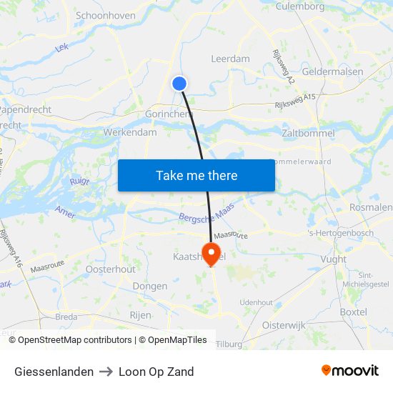 Giessenlanden to Loon Op Zand map