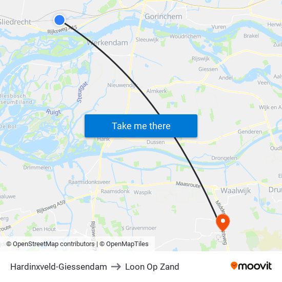 Hardinxveld-Giessendam to Loon Op Zand map