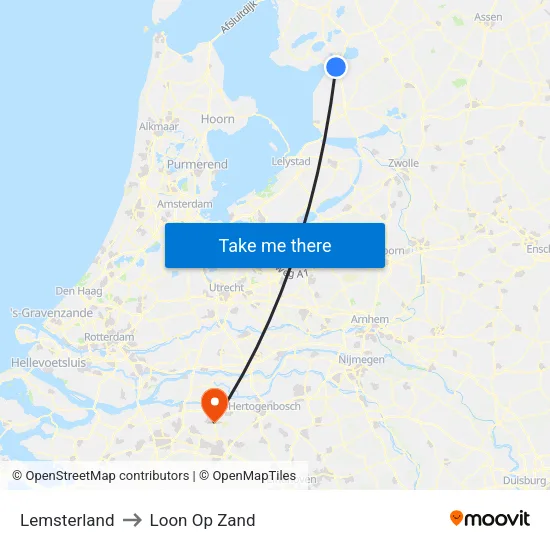 Lemsterland to Loon Op Zand map