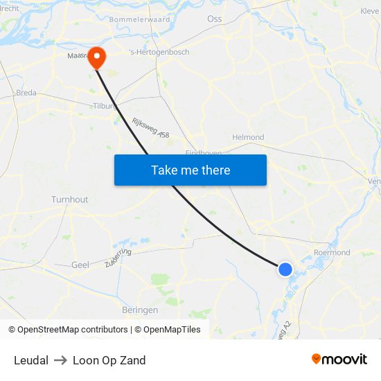Leudal to Loon Op Zand map