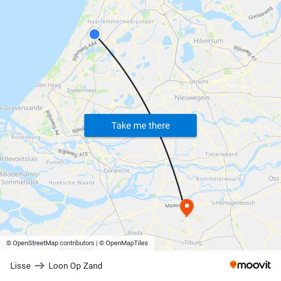 Lisse to Loon Op Zand map