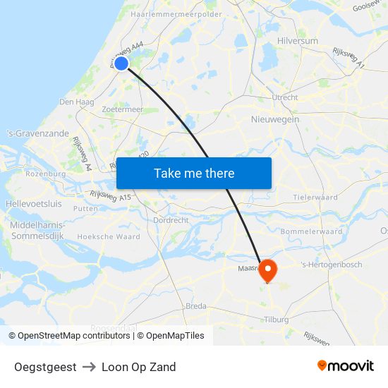 Oegstgeest to Loon Op Zand map