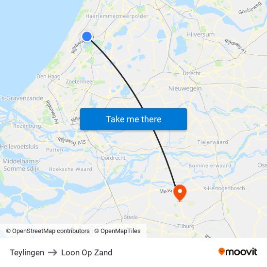Teylingen to Loon Op Zand map