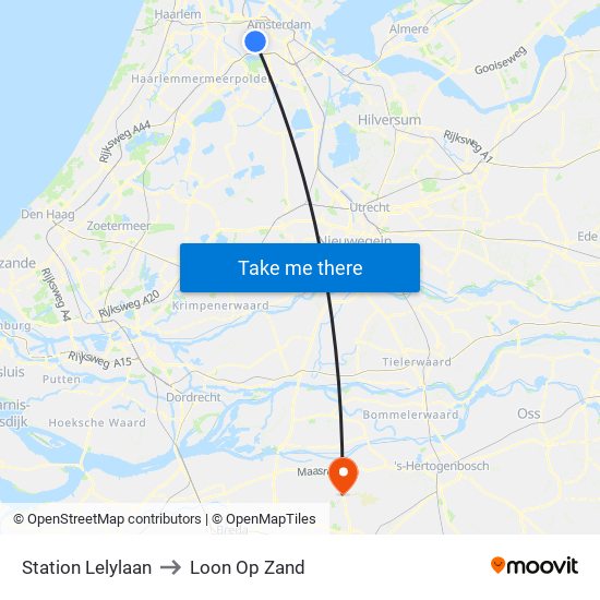 Station Lelylaan to Loon Op Zand map