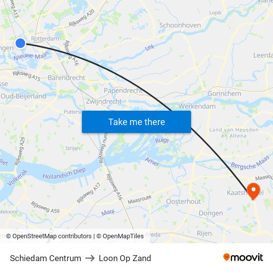 Schiedam Centrum to Loon Op Zand map