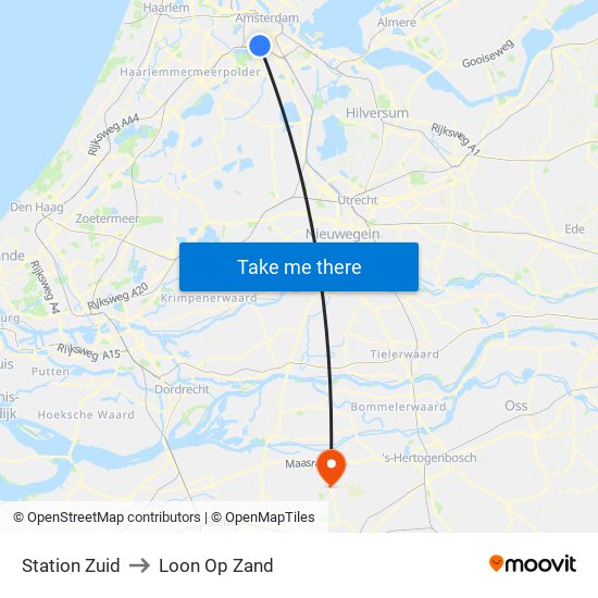 Station Zuid to Loon Op Zand map