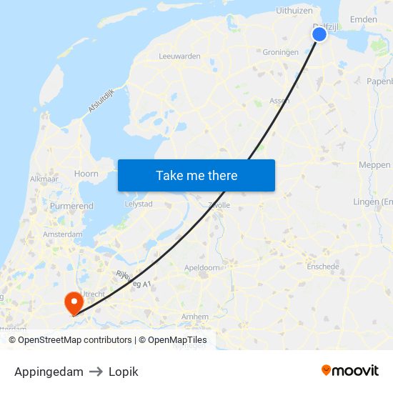 Appingedam to Lopik map