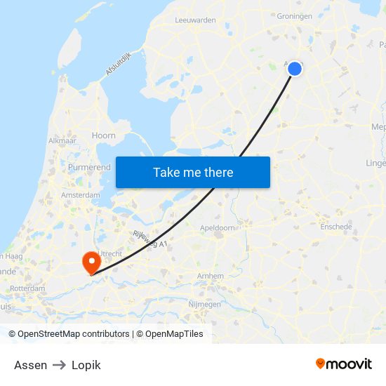 Assen to Lopik map