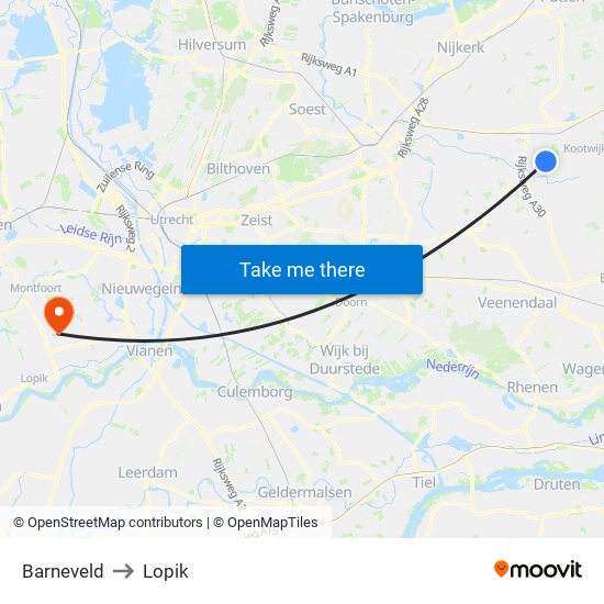 Barneveld to Lopik map