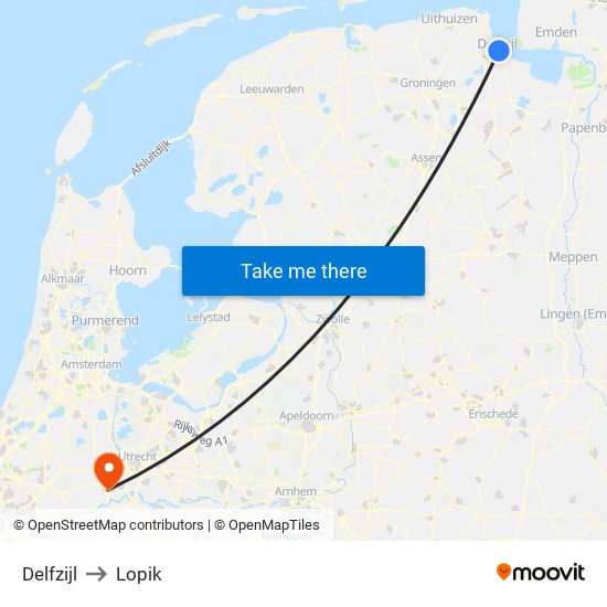 Delfzijl to Lopik map