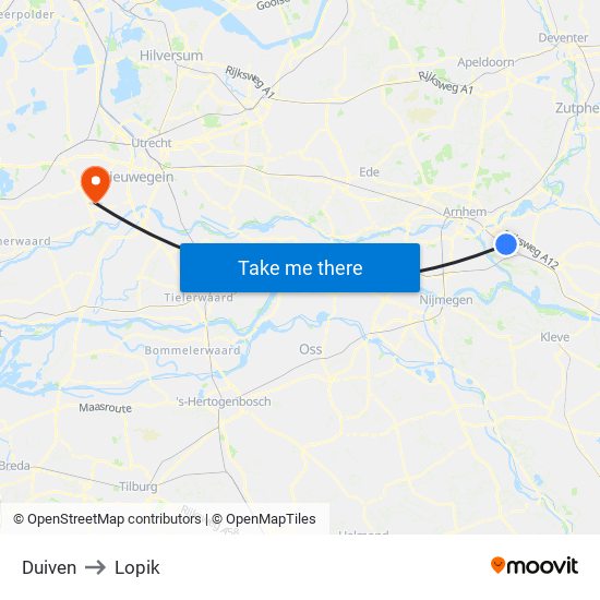 Duiven to Lopik map