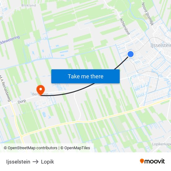 Ijsselstein to Lopik map