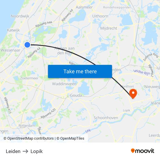 Leiden to Lopik map