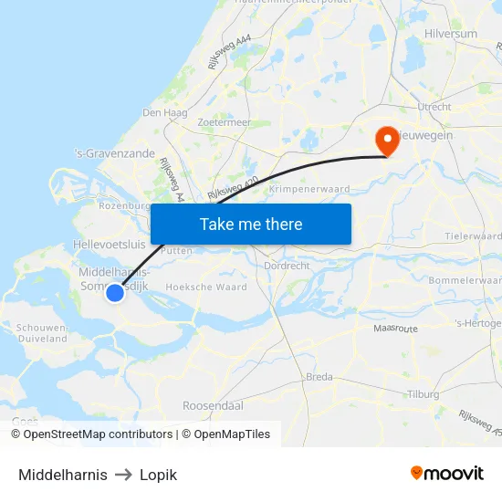 Middelharnis to Lopik map