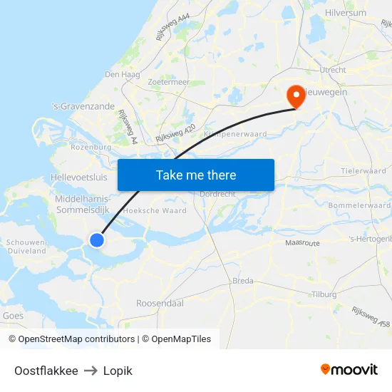 Oostflakkee to Lopik map