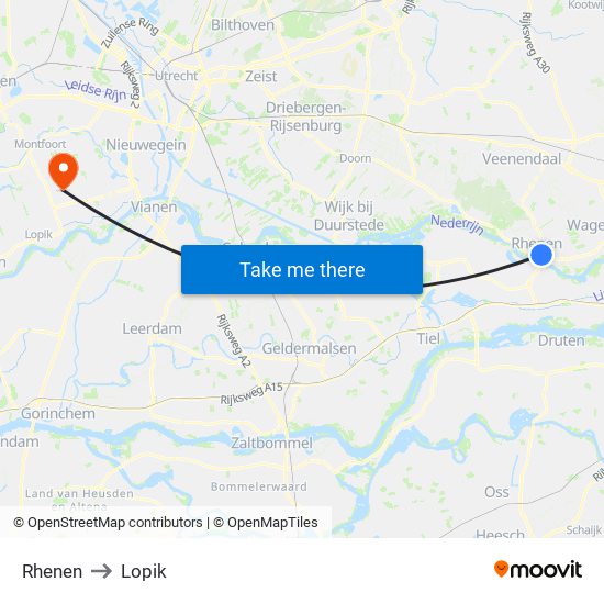 Rhenen to Lopik map