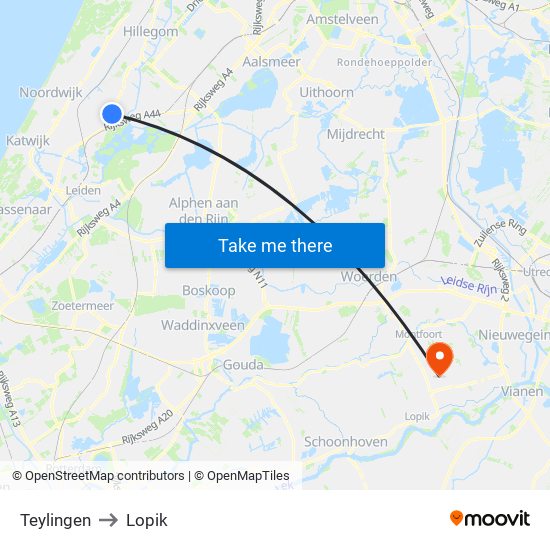 Teylingen to Lopik map