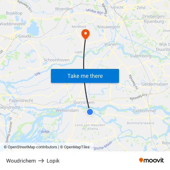 Woudrichem to Lopik map