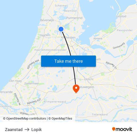 Zaanstad to Lopik map