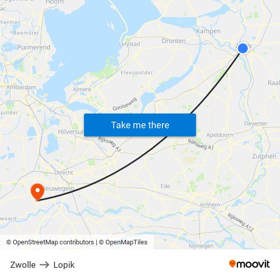 Zwolle to Lopik map