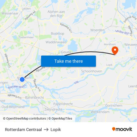 Rotterdam Centraal to Lopik map