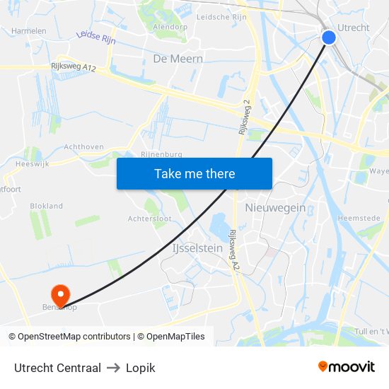 Utrecht Centraal to Lopik map