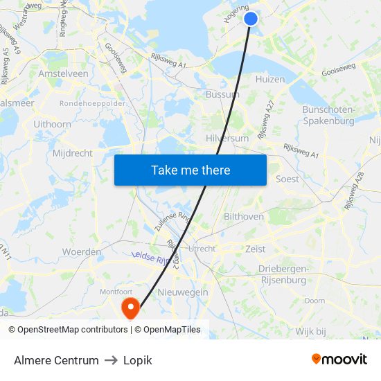 Almere Centrum to Lopik map
