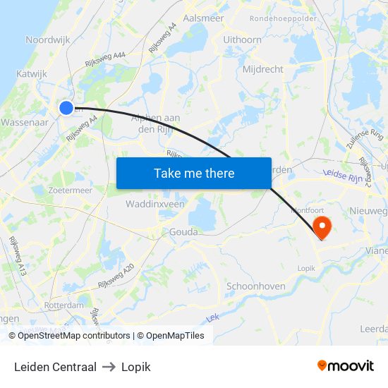 Leiden Centraal to Lopik map