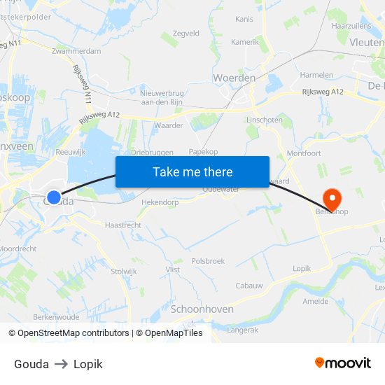 Gouda to Lopik map