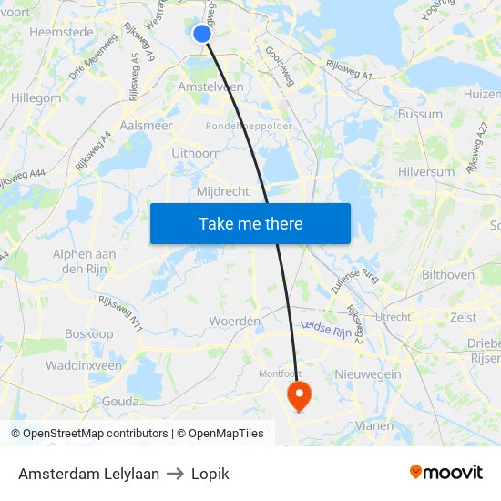 Amsterdam Lelylaan to Lopik map