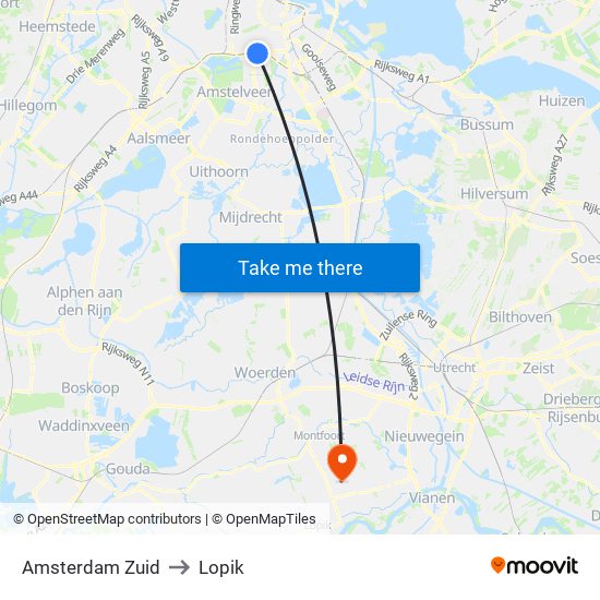 Amsterdam Zuid to Lopik map