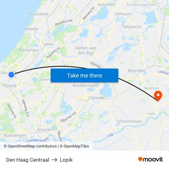 Den Haag Centraal to Lopik map