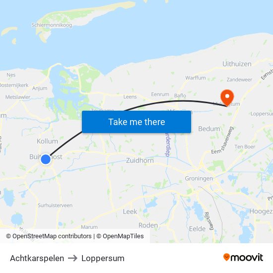 Achtkarspelen to Loppersum map