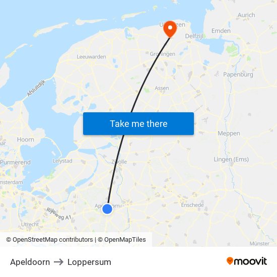 Apeldoorn to Loppersum map