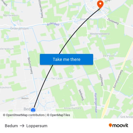 Bedum to Loppersum map