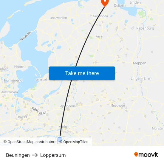 Beuningen to Loppersum map