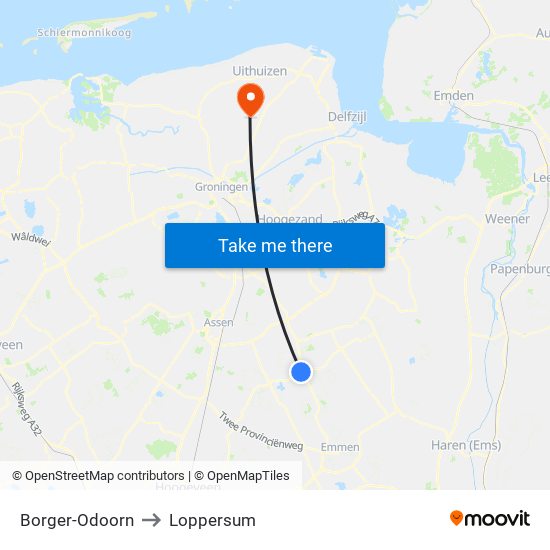 Borger-Odoorn to Loppersum map