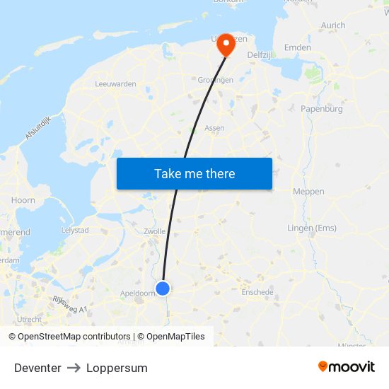 Deventer to Loppersum map