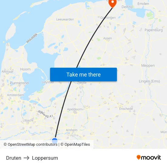 Druten to Loppersum map