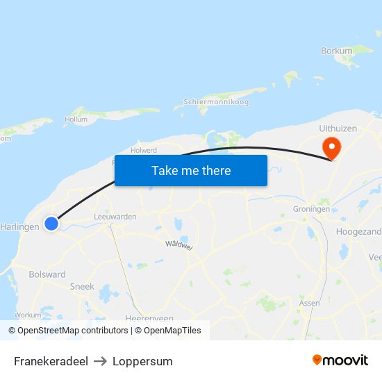 Franekeradeel to Loppersum map