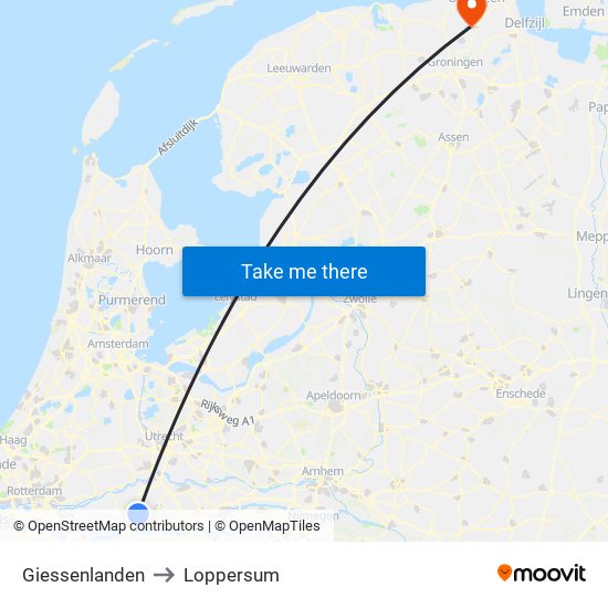 Giessenlanden to Loppersum map